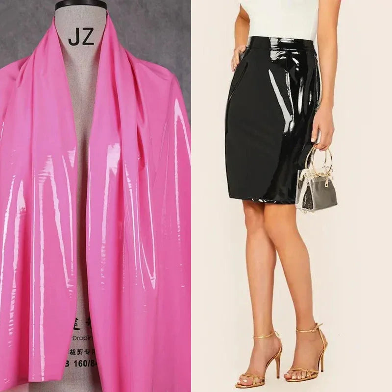 Jupe Crayon Taille Haute en Similicuir Brillant