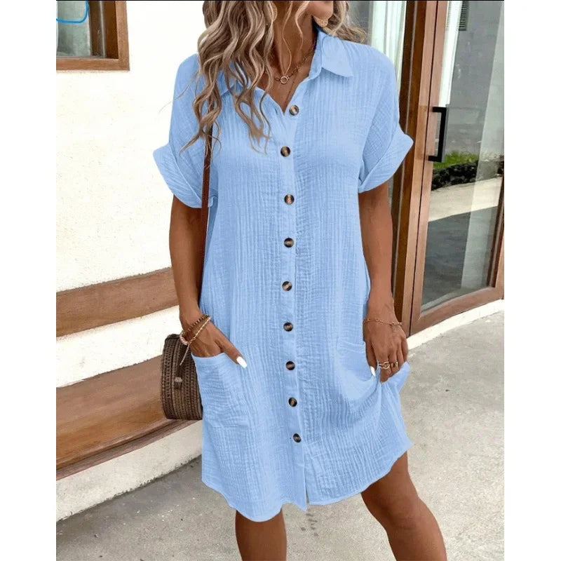 Robe minimaliste à boutons et col en v pour femmes