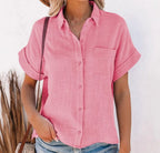 Chemise en coton et lin et manches courtes pour femmes