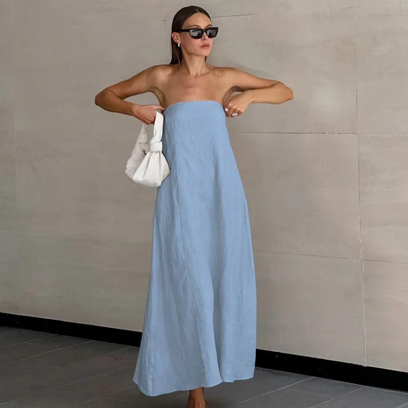 Robe de plage en lin de coton sans bretelles pour femmes