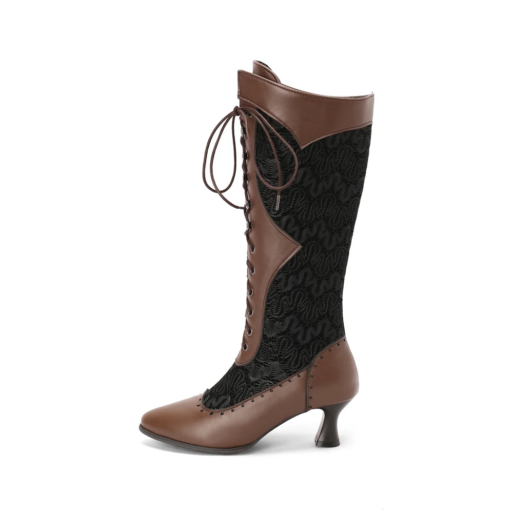 Bottes mi-mollet victoriennes à bout pointu pour femmes