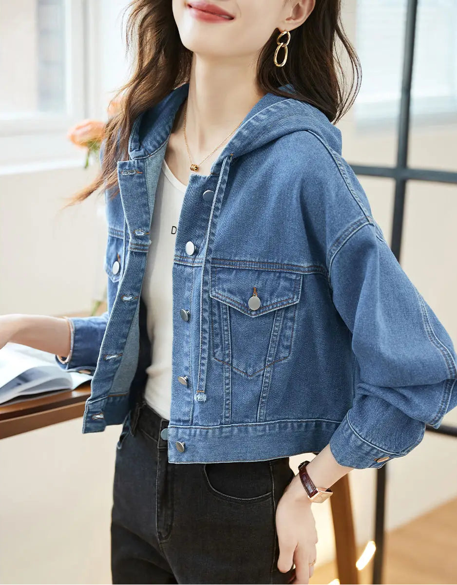 Veste en jean à capuche vintage pour femmes