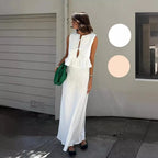 Ensemble deux pièces en coton lin jupe longue et gilet sans manches à lacets pour femmes