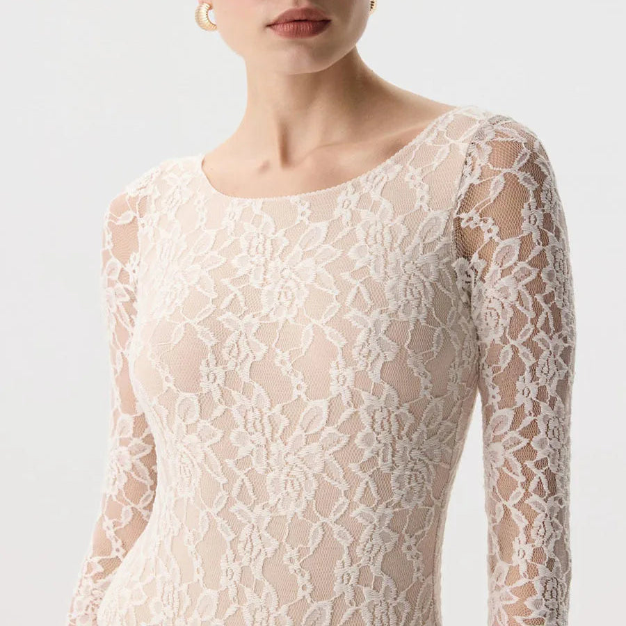 T-shirt en dentelle à manches longues pour femmes