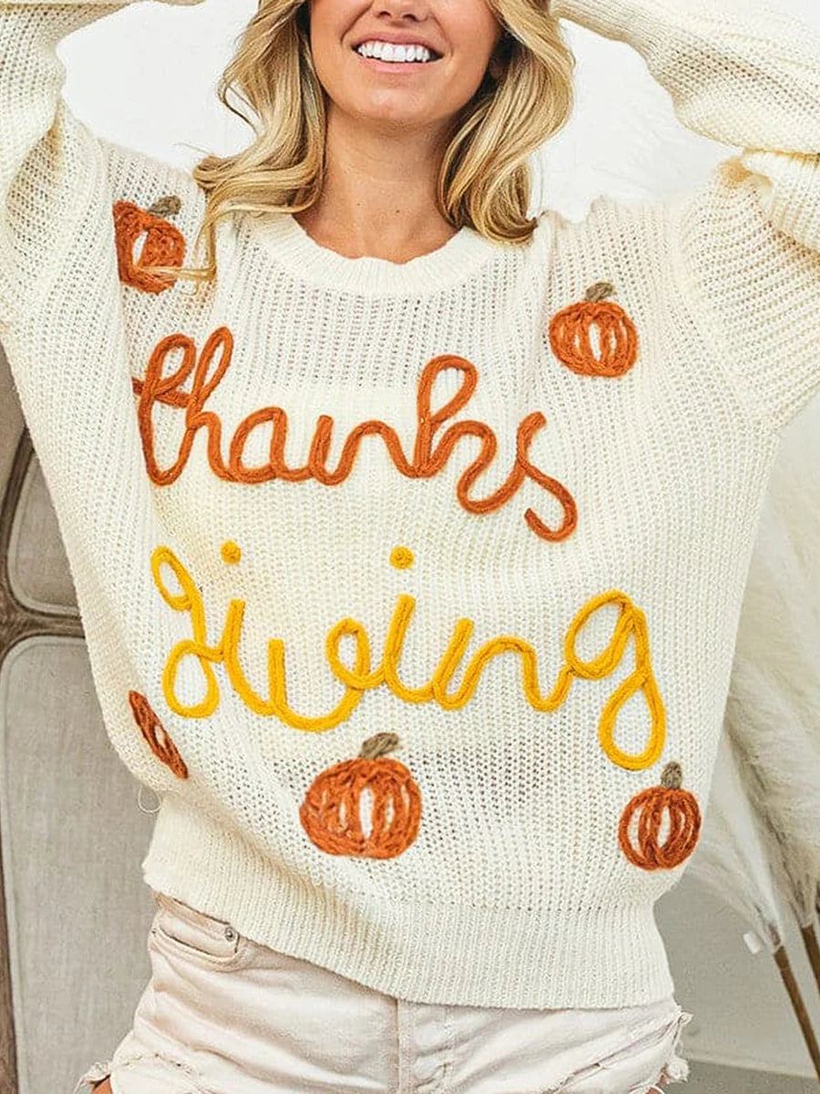 Pull en tricot brodé de lettres pour femmes
