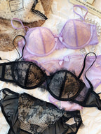 Ensemble soutien-gorge 1/2 tasse Push Up et culotte en dentelle pour femmes