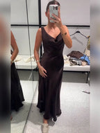 Robe midi à bretelles lacées en satin pour femmes
