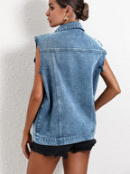 Gilet en jean sans manches à bordure brute pour femmes