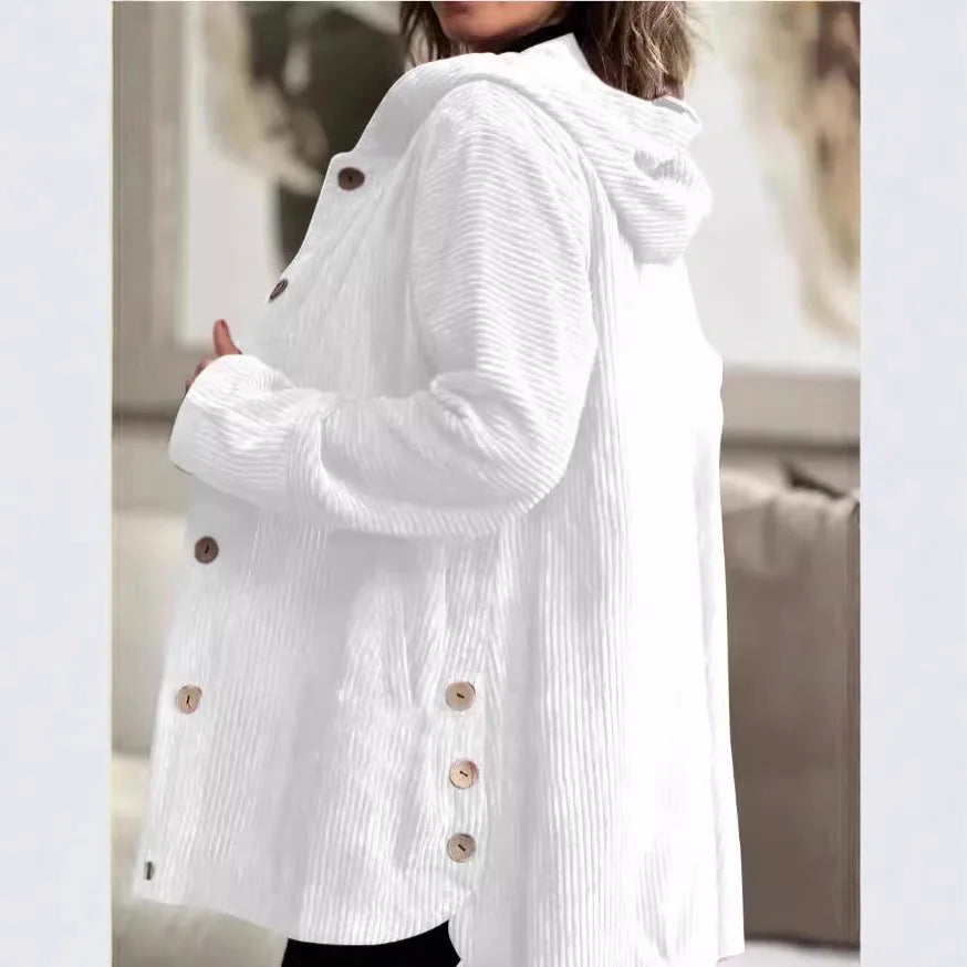 Veste décontractée à capuche en velours côtelé pour femmes