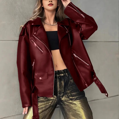 Veste Courte Femme – Similicuir et Ceinture