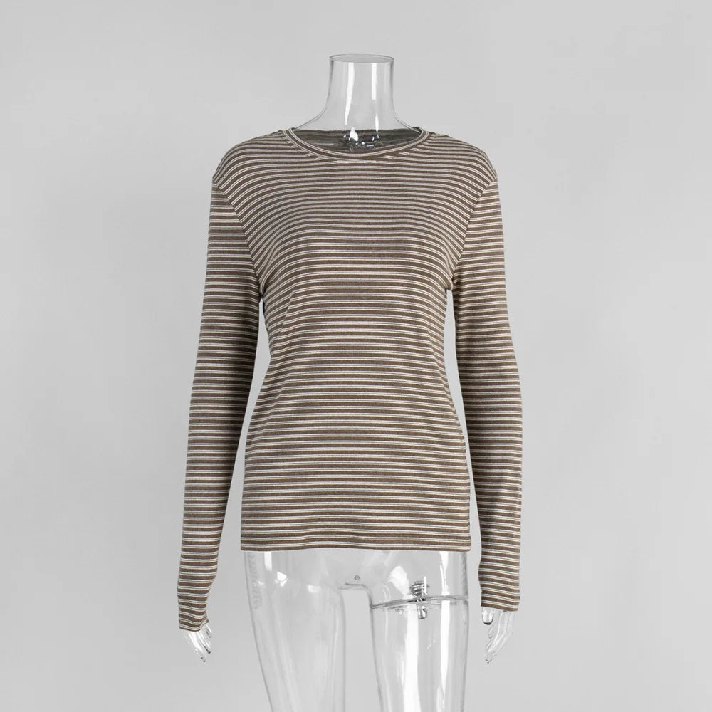 Pullover en coton rayé à manches longues pour femmes