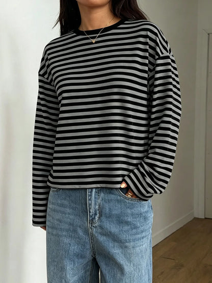 Crop Top Rayé Femme – Manches Longues