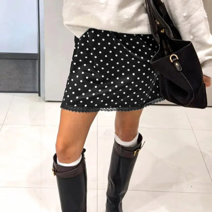 Mini-Jupe Femme – Pois, Dentelle et Taille Haute