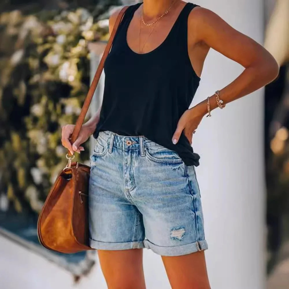 Short en Jean Femme – Ourlets Repliés
