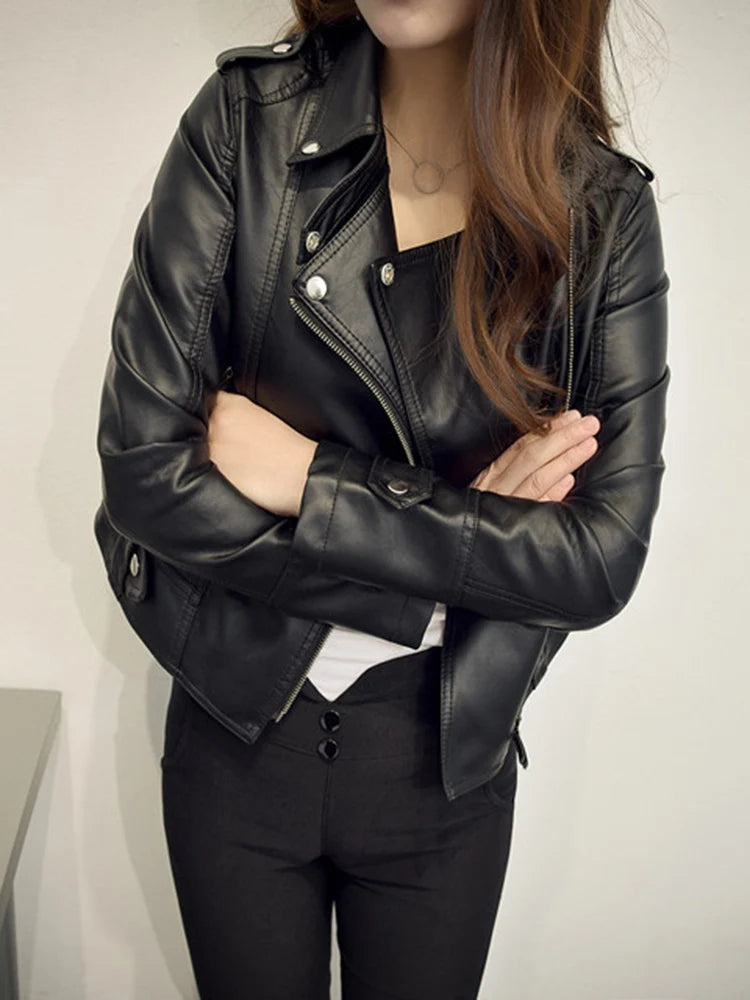 Veste biker femme beige en simili cuir