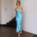 Robe tube élégante en satin et dos nu pour femmes