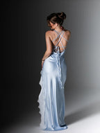 Robe longue élégante en dentelle et satin pour femmes