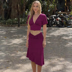 Ensemble deux pièces violet jupe, crop top asymétrique pour femmes