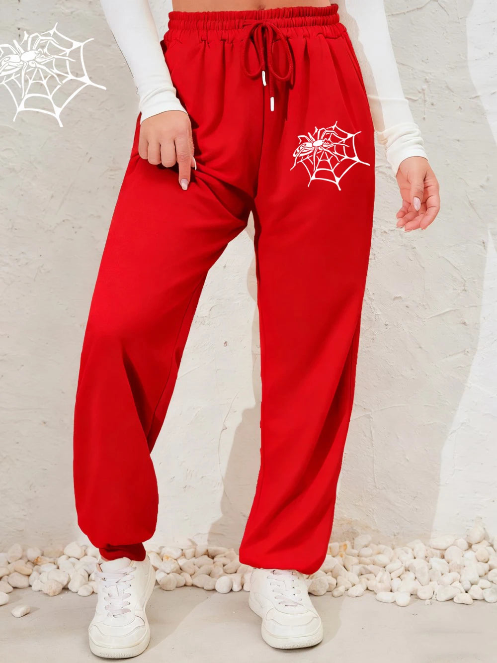 Pantalon de jogging imprimé araignées et toiles d'araignée pour femmes