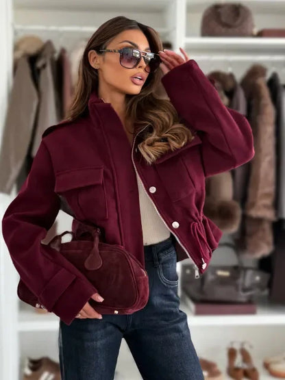 Veste d’Hiver Femme – Plissée à Col Rabattu