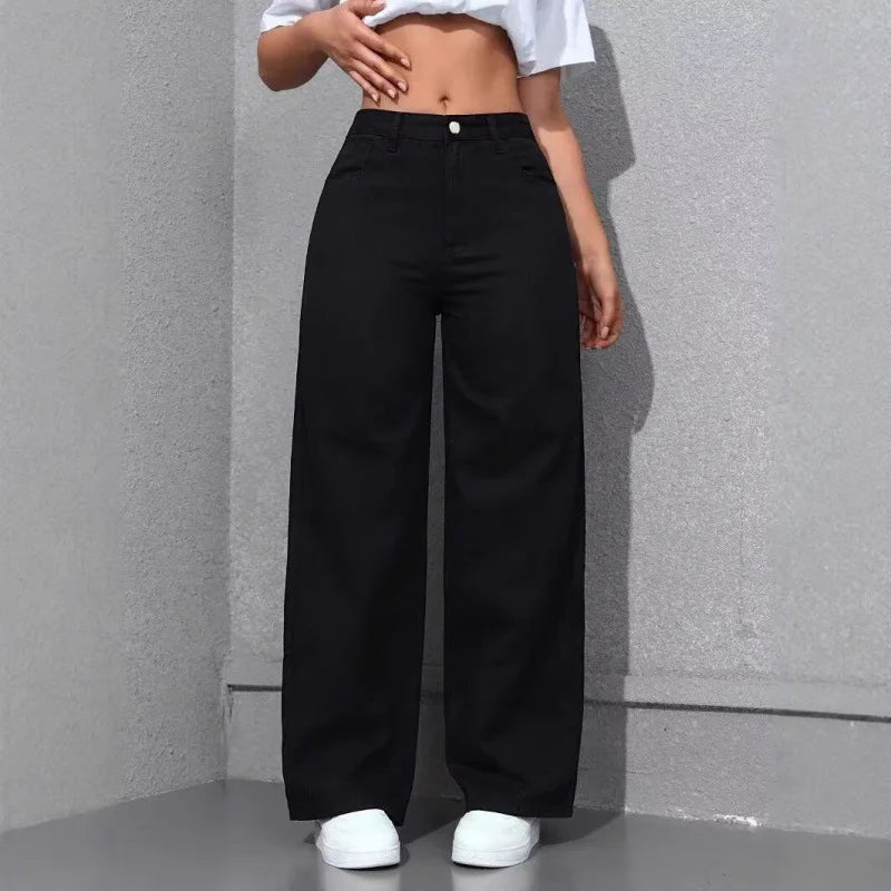 Jean taille haute ample à jambe large pour femmes