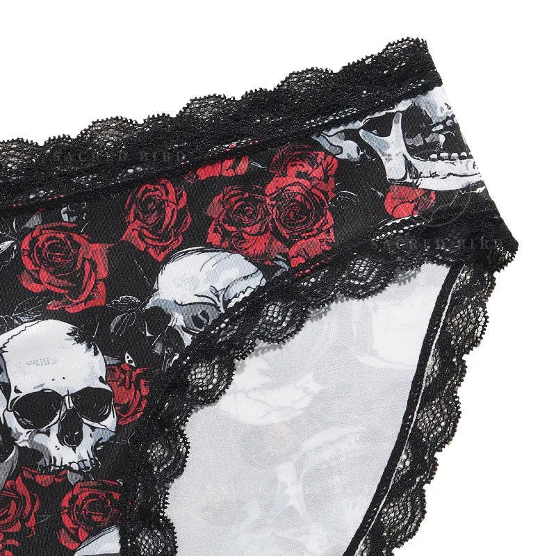 Culotte taille basse respirant en soie glacée garnie de dentelle pour femmes