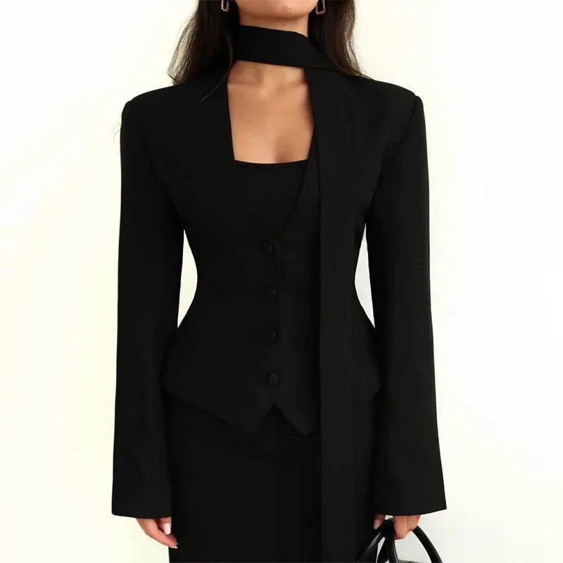 Ensemble veste et tailleur à lacets et col en V pour femmes