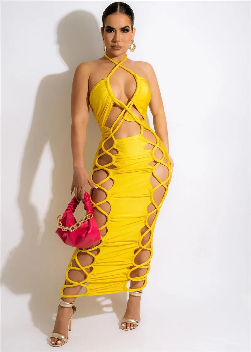 Robe Moulante Verte Femme – Col Licou
