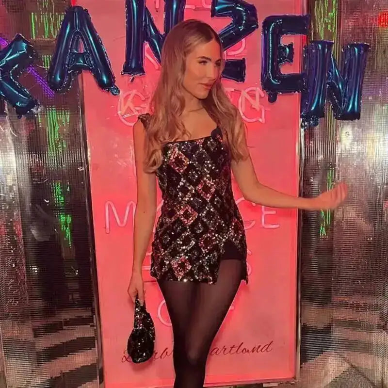 Robe à sequins et fente pour femmes