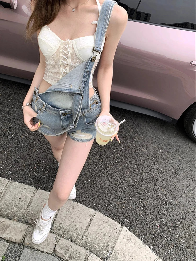 Ensemble deux pièces camisole + shorts en jean pour femmes
