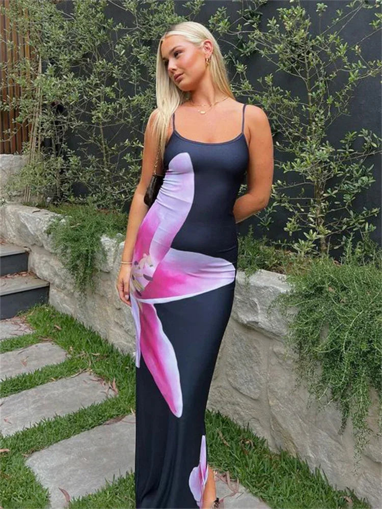 Robe longue à bretelles spaghetti pour femmes