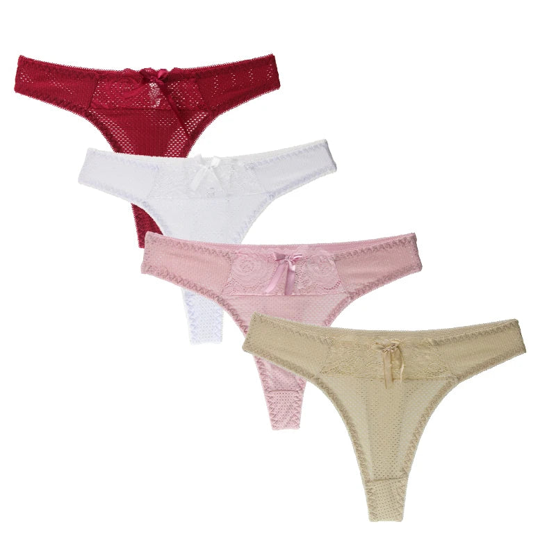 Lot de 4 strings sexy en soie glacée pour femmes