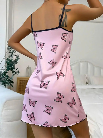 Nuisette Fluide Femme – Papillons et Fente Latérale