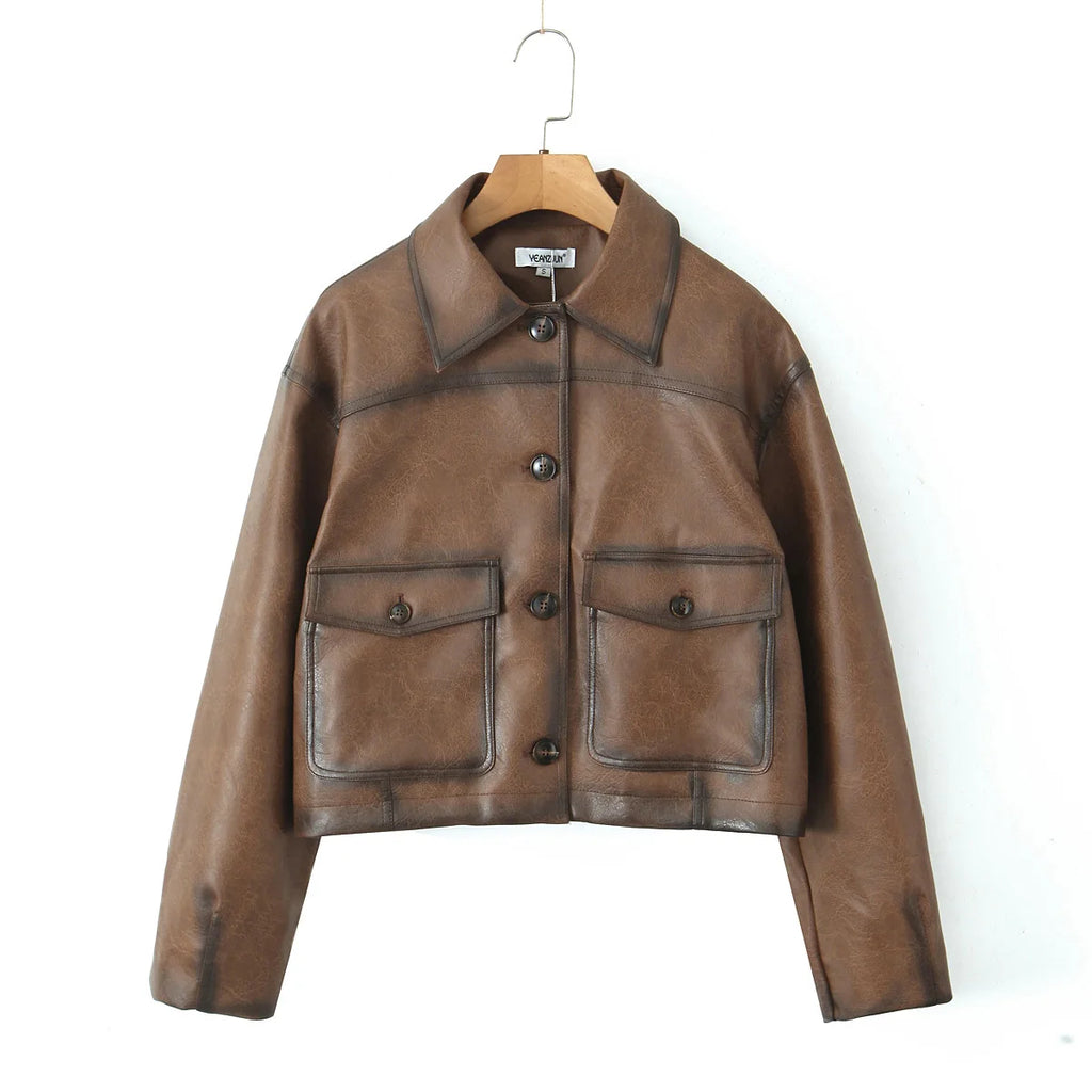 Blouson d'hiver en similicuir pour femmes