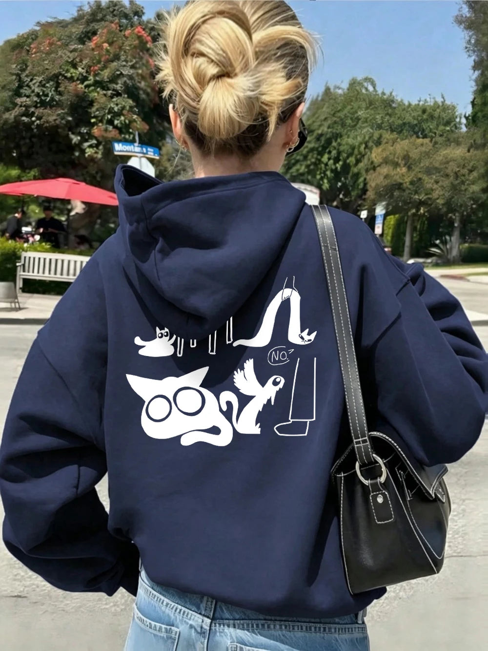 Sweat à capuche imprimé chat rigolo pour femmes