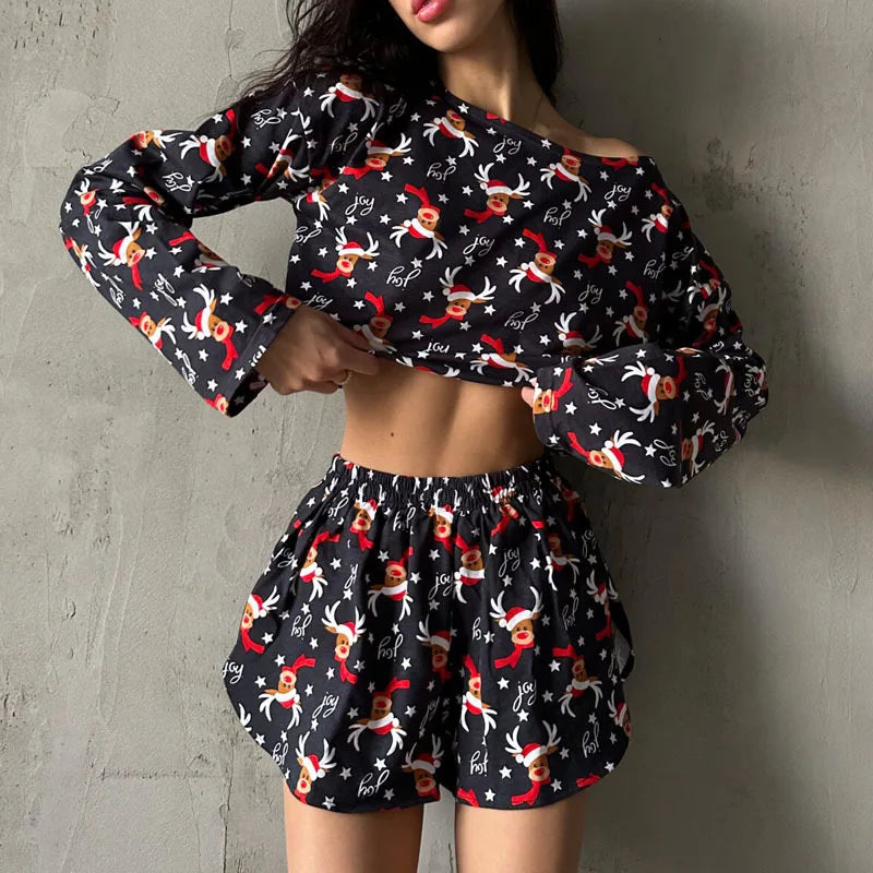 Ensemble détente femme 2 pièces à motifs de Noël