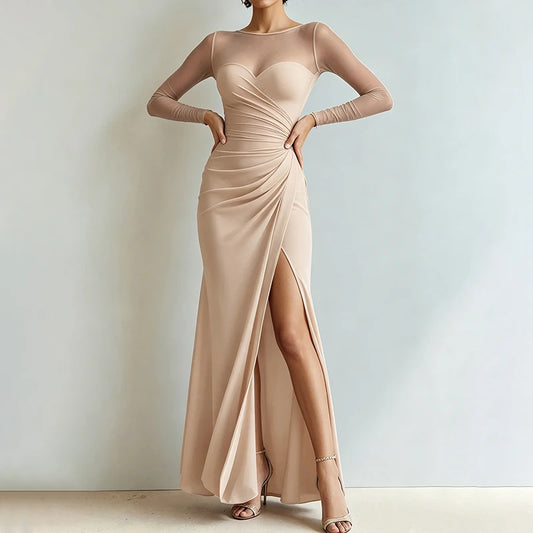 Robe de soirée femme longue froncée à fente