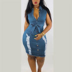Robe en jean taille haute à lacets pour femmes