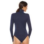 Body slim tricoté à manches longues et col roulé pour femmes