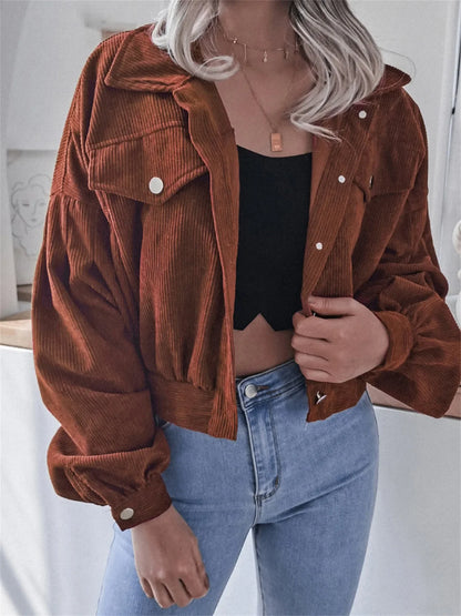 Veste Courte en Velours Côtelé Femme – Manches Lanterne