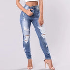 Jeans déchirés taille haute pour femmes