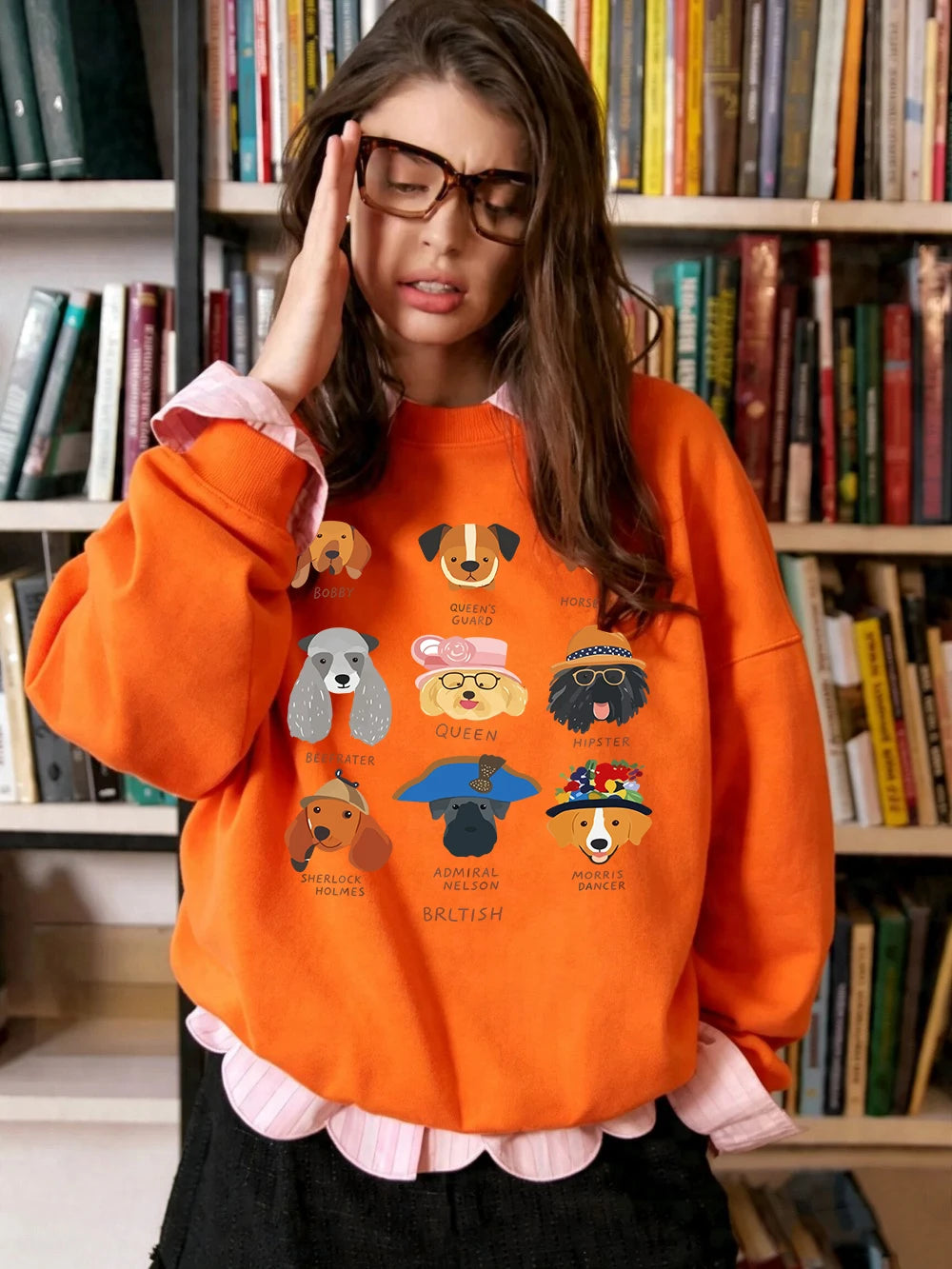 Sweat-shirt à capuche imprimé tête de chien pour femmes