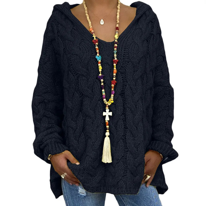 Pull torsadé tricoté de couleur pure pour femmes