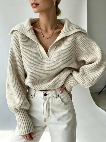 Pull en Maille Femme – Col V et Manches Lanternes