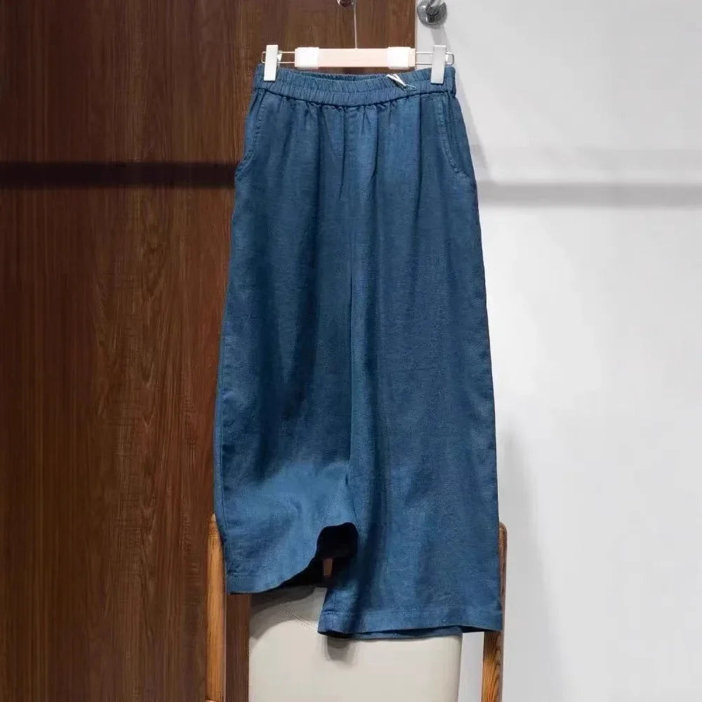Pantalon amincissant en coton et lin pour femmes