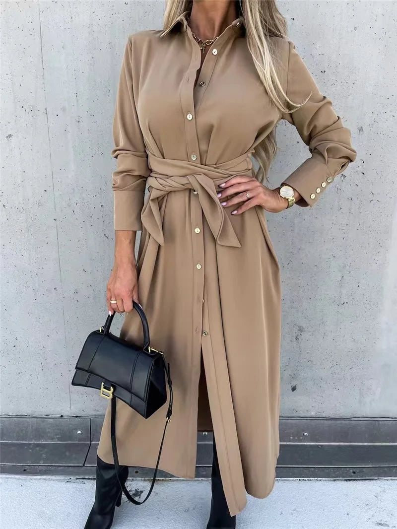 Robe chemise à manches longues pour femmes