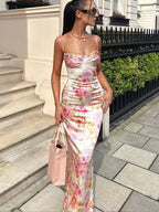 Robe de soirée à imprimé floral avec bretelles spaghetti pour femmes