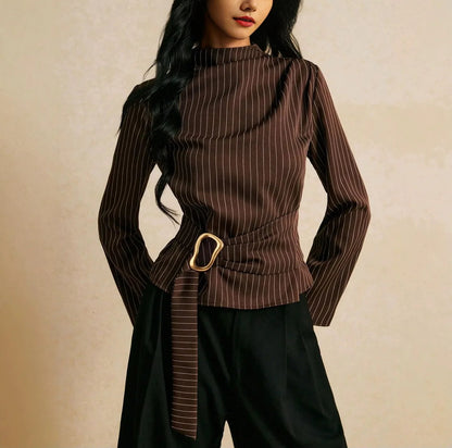 Chemise Rayée Femme – Col Montant Élégant