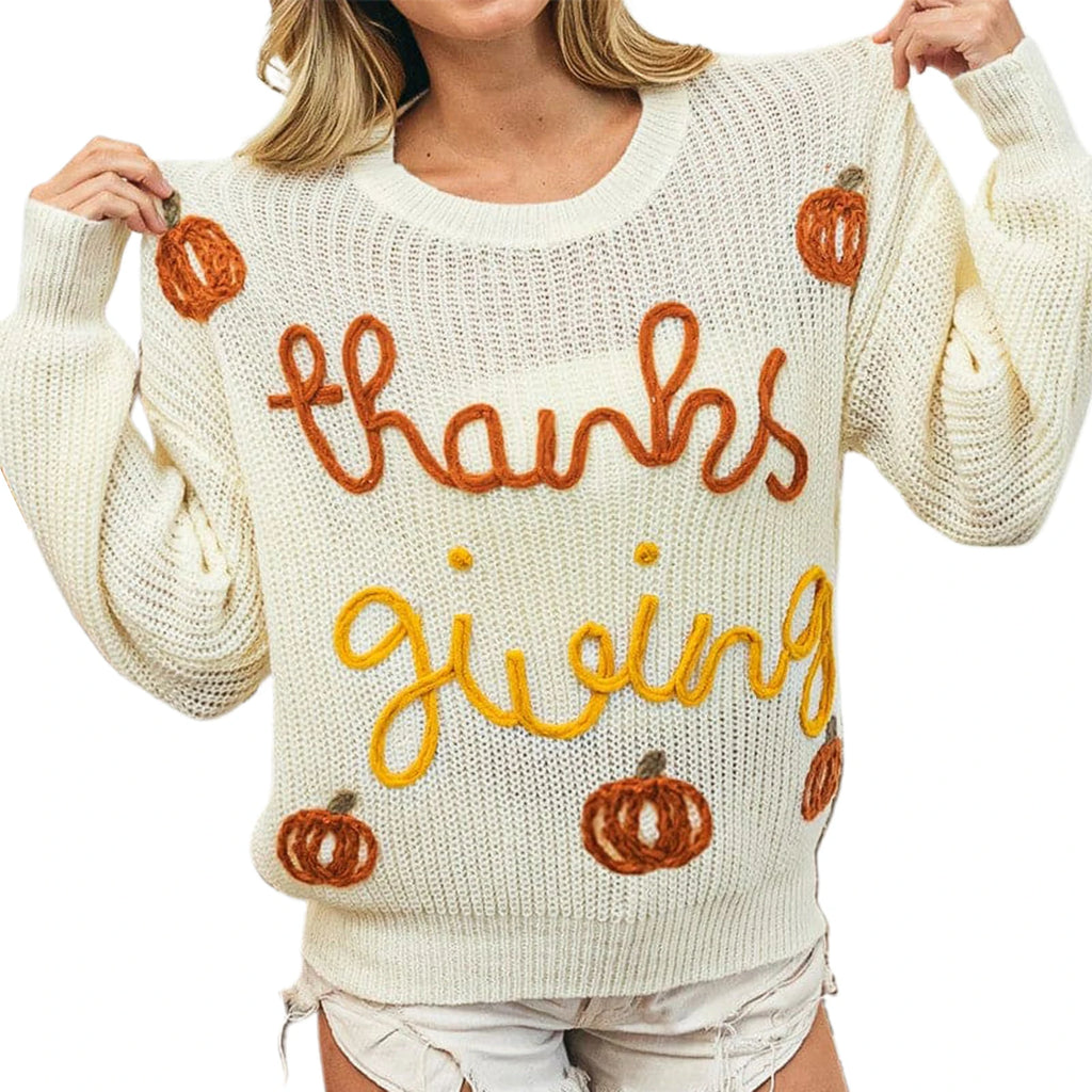 Pull en tricot brodé de lettres pour femmes