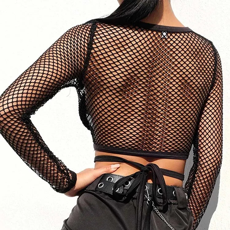 T-shirt transparent à manches longues pour femmes